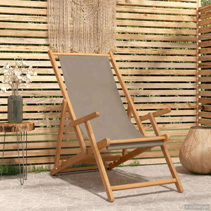 Vidaxl strandstoel taupe massief teakhout