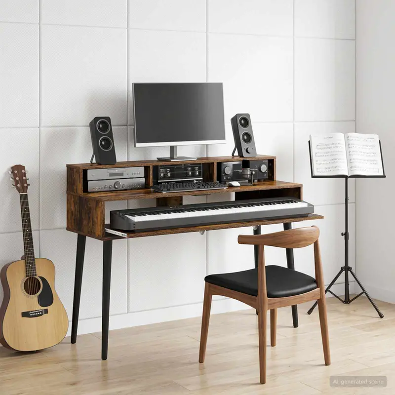 Vidaxl studiobureau gerookt eiken 130 x 42,5 x 36 cm bewerkt hout