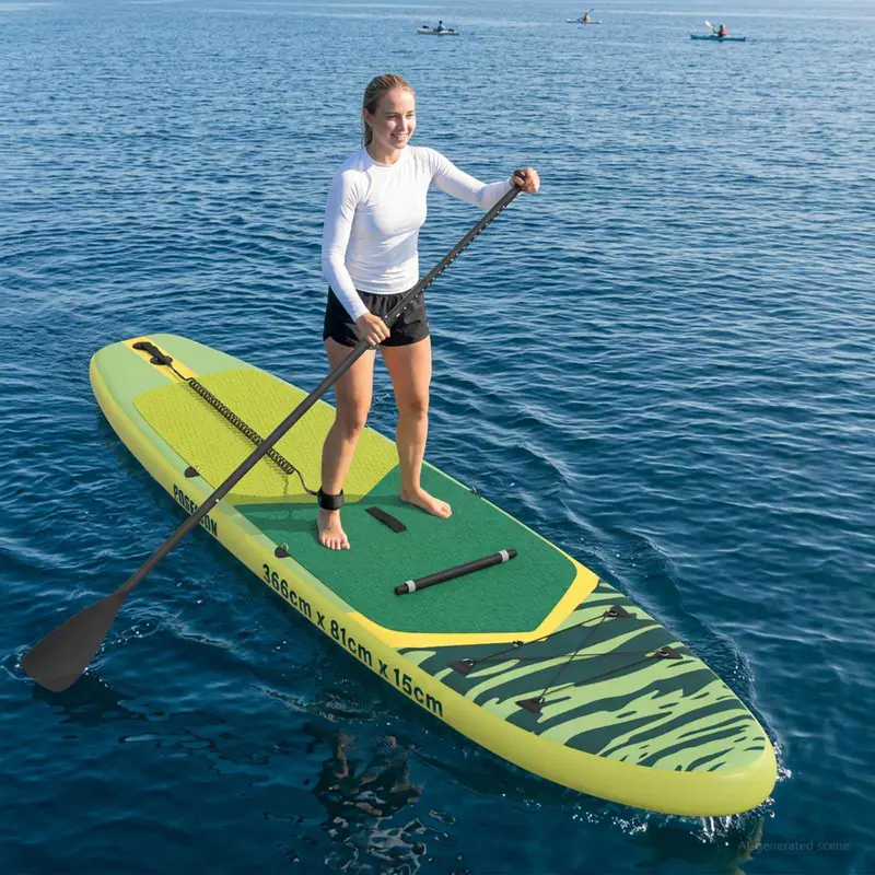 Vidaxl sup board met zitplaats 2-in-1 poseidon 366 x 81 x 15 cm groen