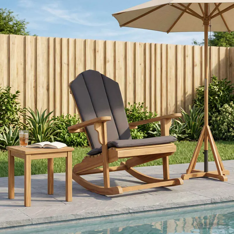 Vidaxl tuin adirondack schommelstoel naturel massief teakhout