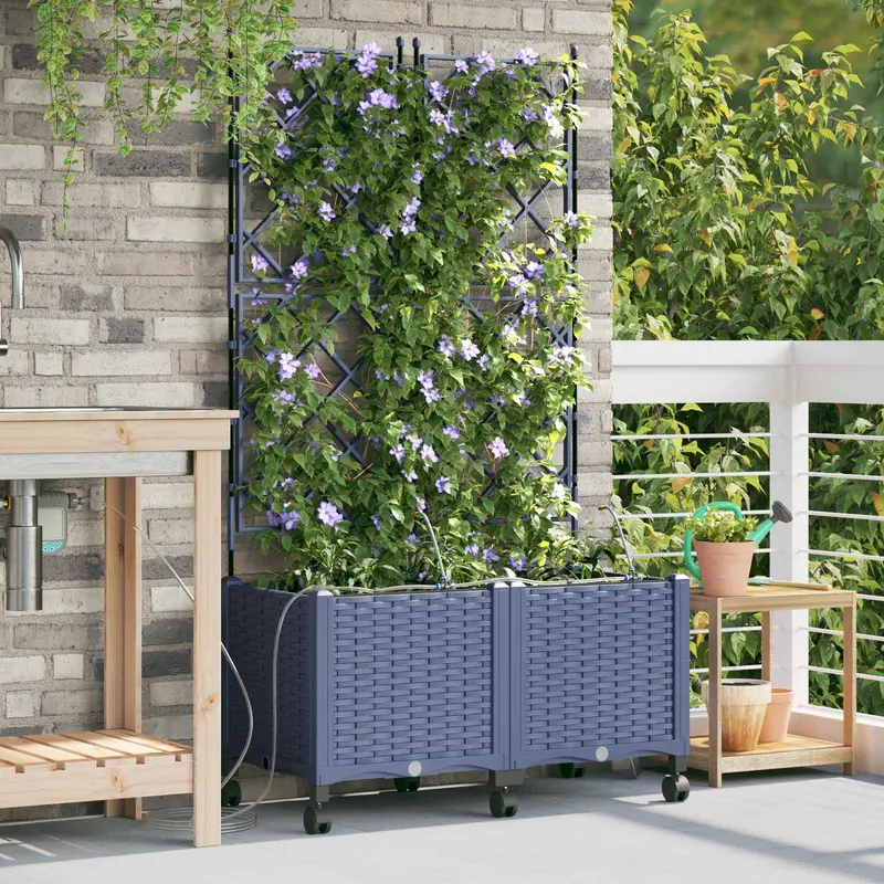 Vidaxl tuin pot met irrigatie en wielen 2 st grijs 80 x 40 x 148 cm pp