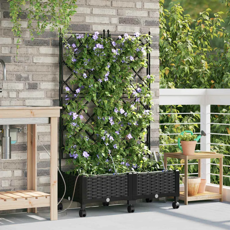 Vidaxl tuin pot met irrigatie en wielen 2 st zwart 80 x 40 x 132 cm pp