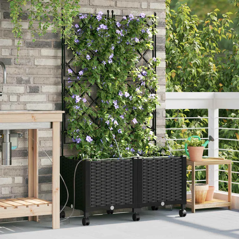 Vidaxl tuin pot met irrigatie en wielen 2 st zwart 80 x 40 x 148 cm pp