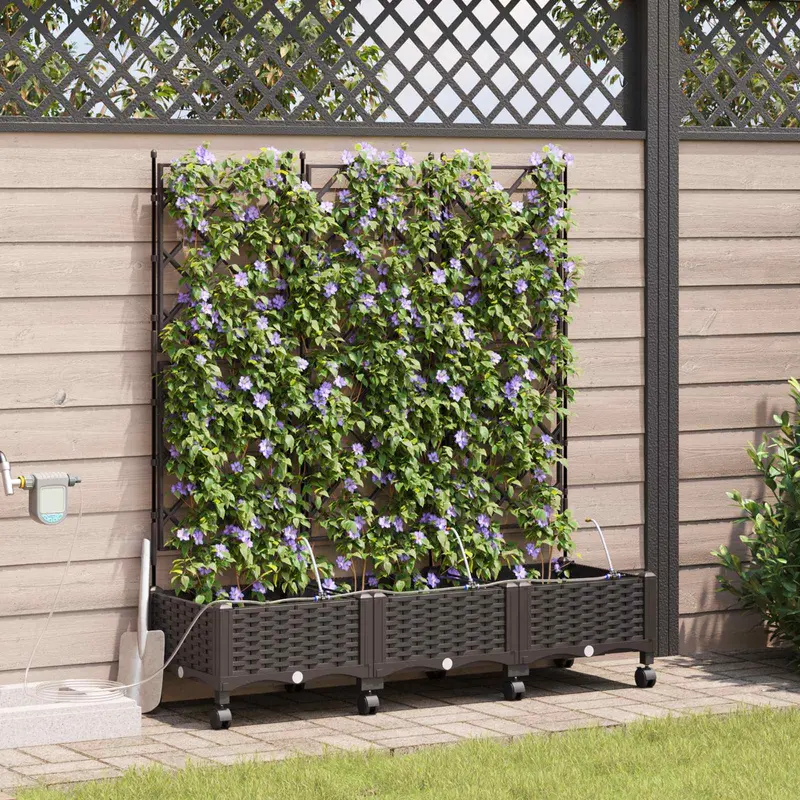 Vidaxl tuin pot met irrigatie en wielen 3 st bruin 120 x 40 x 132 cm