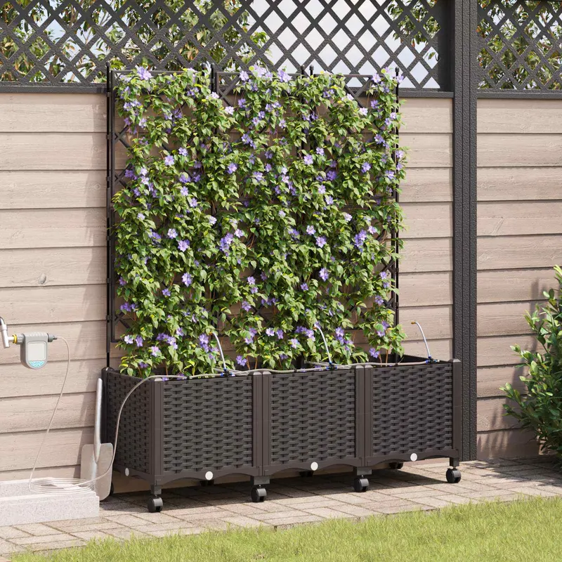 Vidaxl tuin pot met irrigatie en wielen 3 st bruin 120 x 40 x 148 cm