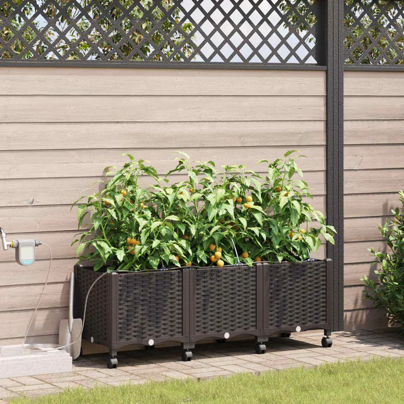 Vidaxl tuin pot met irrigatie en wielen 3 st bruin 120 x 40 x 43,5 cm