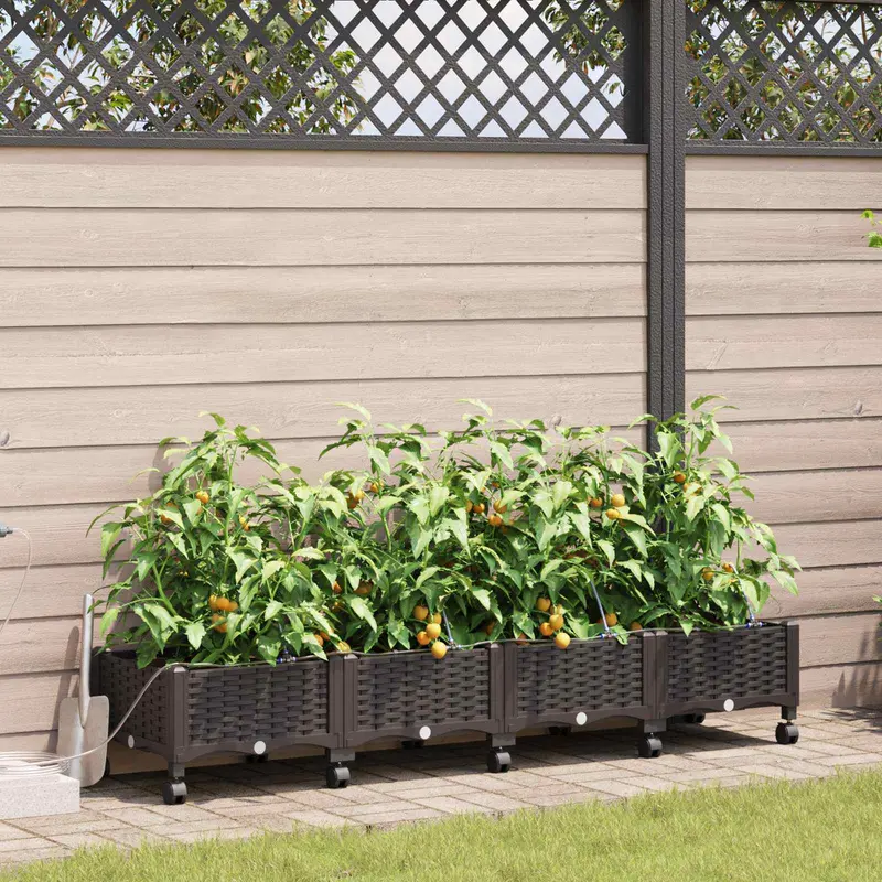 Vidaxl tuin pot met irrigatie en wielen 4 st bruin 160 x 40 x 28 cm pp