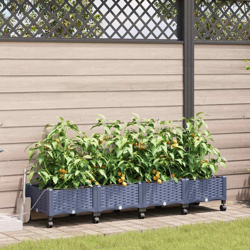 Vidaxl tuin pot met irrigatie en wielen 4 st grijs 160 x 40 x 28 cm pp