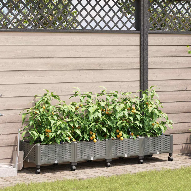 Vidaxl tuin pot met irrigatie en wielen 4 st lichtgrijs pp
