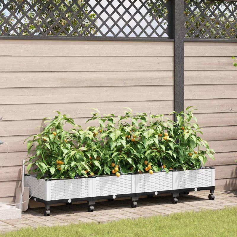Vidaxl tuin pot met irrigatie en wielen 4 st wit 160 x 40 x 28 cm pp
