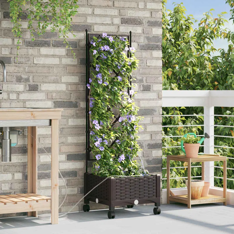Vidaxl tuin pot met irrigatie en wielen bruin 40 x 40 x 132 cm pp