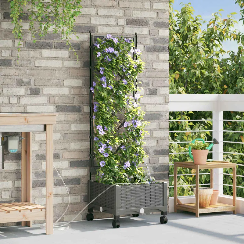 Vidaxl tuin pot met irrigatie en wielen lichtgrijs 40 x 40 x 132 cm pp