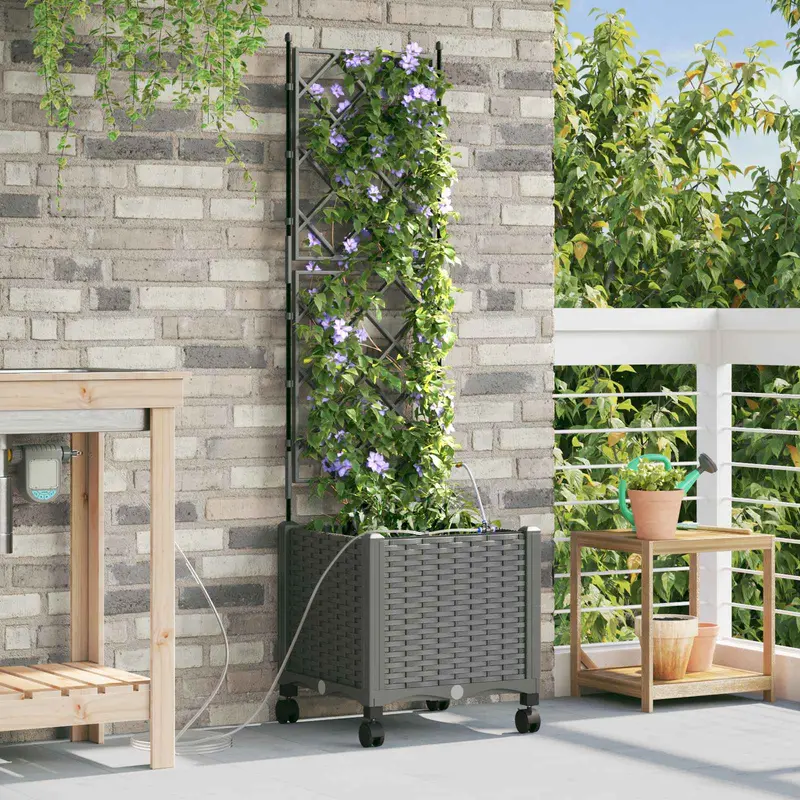 Vidaxl tuin pot met irrigatie en wielen lichtgrijs 40 x 40 x 148 cm pp