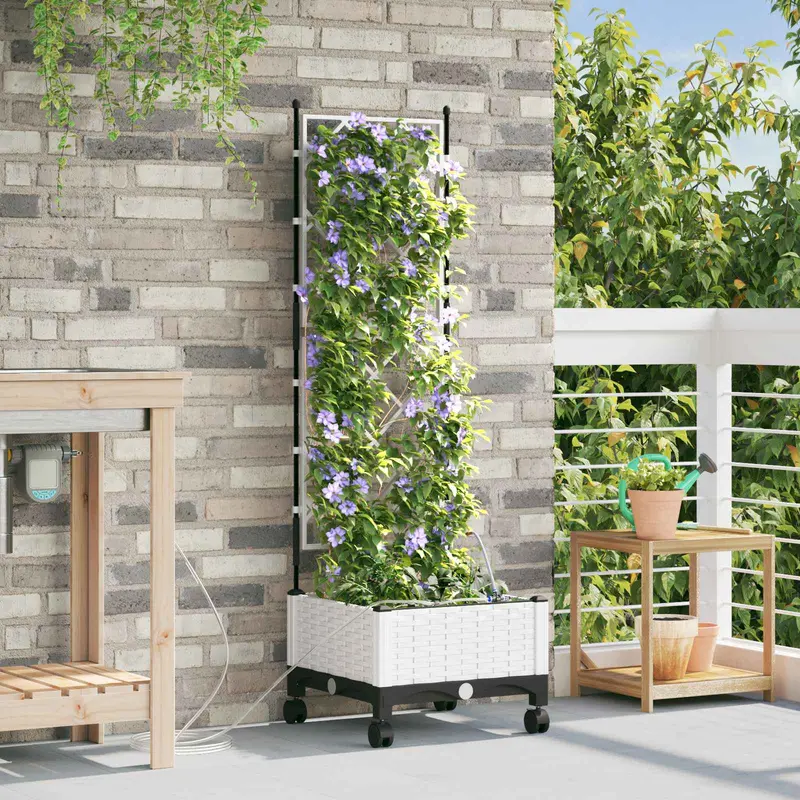 Vidaxl tuin pot met irrigatie en wielen wit 40 x 40 x 132 cm pp