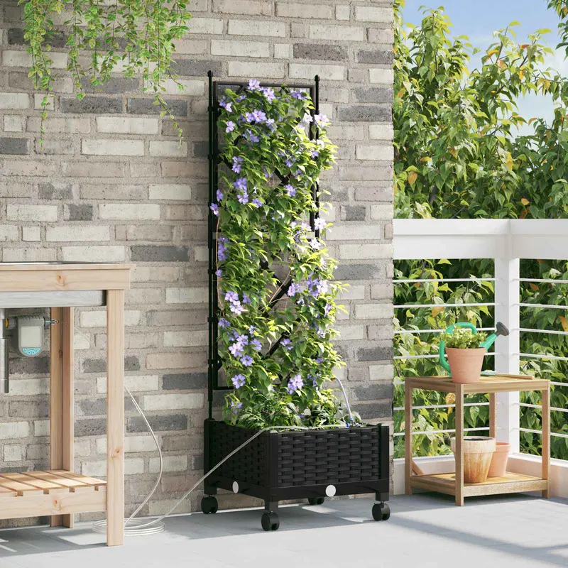 Vidaxl tuin pot met irrigatie en wielen zwart 40 x 40 x 132 cm pp