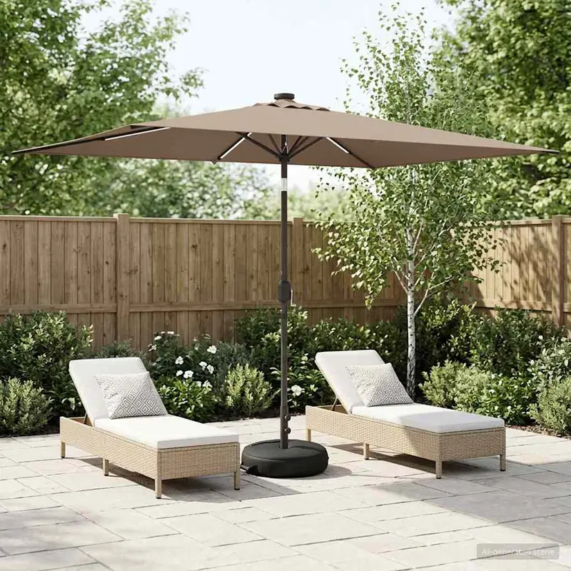 Vidaxl tuinparasol met led-lampen en voet 200 x 300 cm polyester taupe