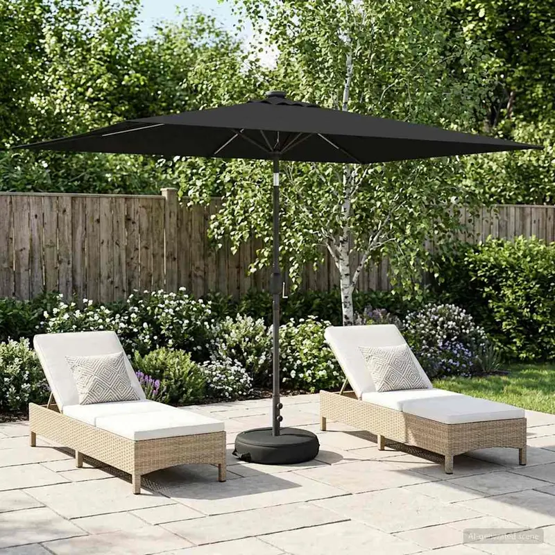 Vidaxl tuinparasol met led-lampen en voet 200 x 300 cm polyester zwart