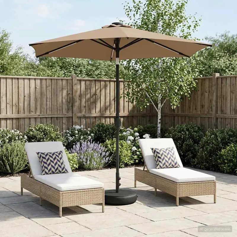 Vidaxl tuinparasol met led-lampen en voet 230 x 230 cm polyester taupe