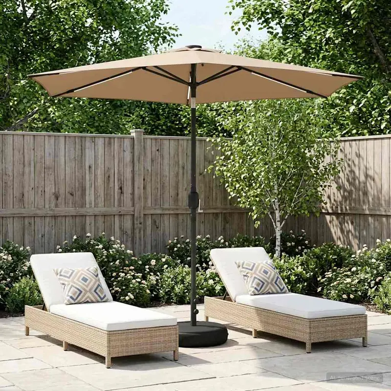Vidaxl tuinparasol met led-lampen en voet 270 x 270 cm polyester taupe