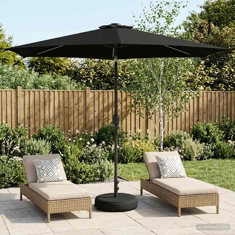 Vidaxl tuinparasol met led-lampen en voet 300 x 300 cm polyester zwart