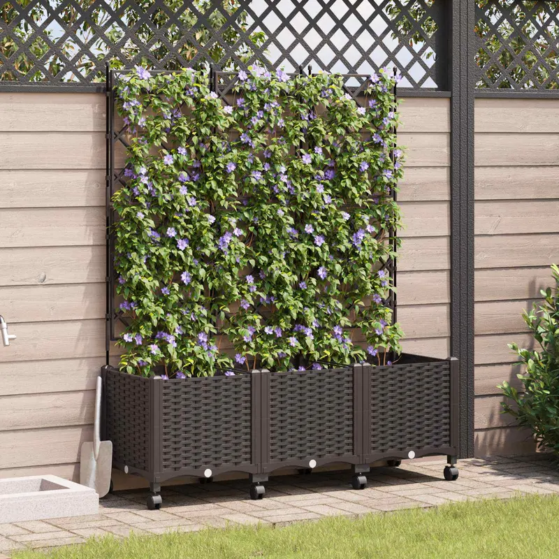 Vidaxl tuinplantbak met schutting en wielen 3 st bruin pp