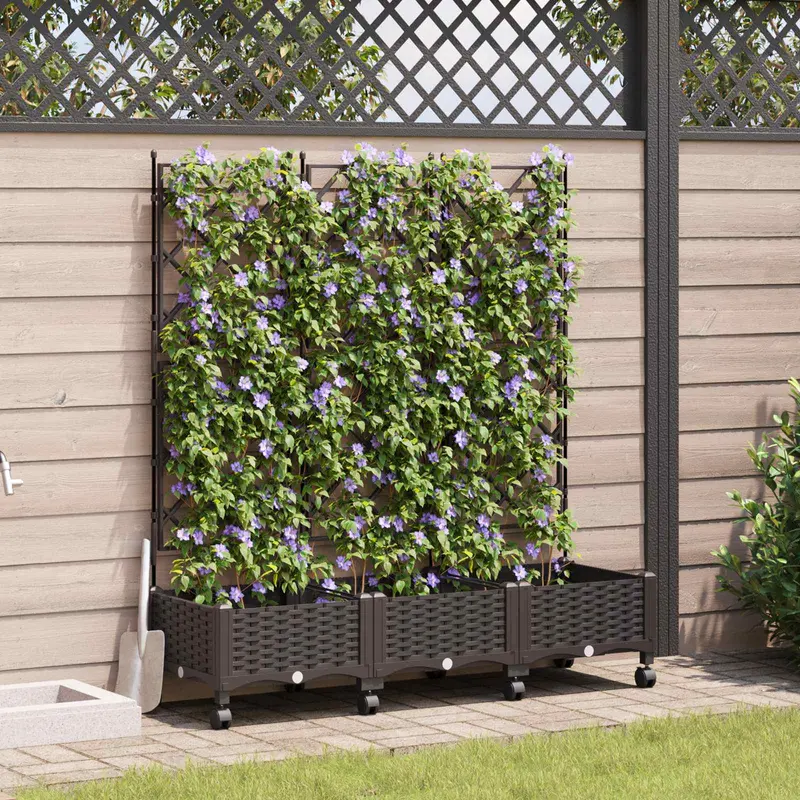 Vidaxl tuinplantbak met schutting en wielen 3 st bruin pp