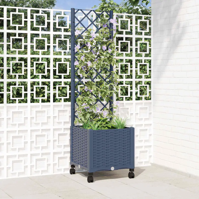 Vidaxl tuinplantbak met schutting en wielen blauw grijs pp