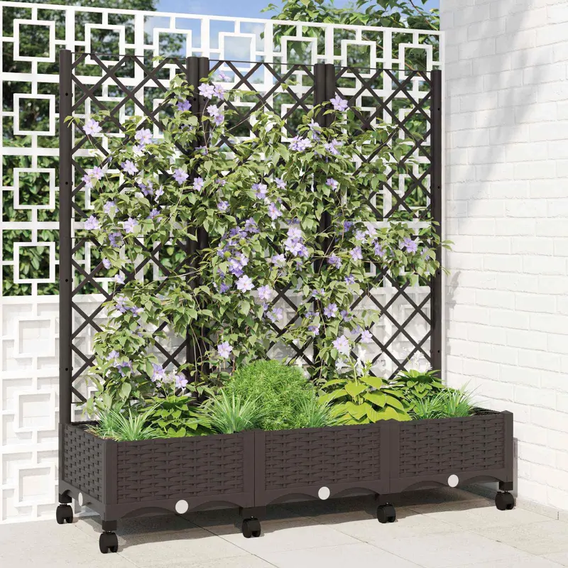Vidaxl tuinplantbak met schutting en wielen bruin 120 x 40 x 131,5 cm