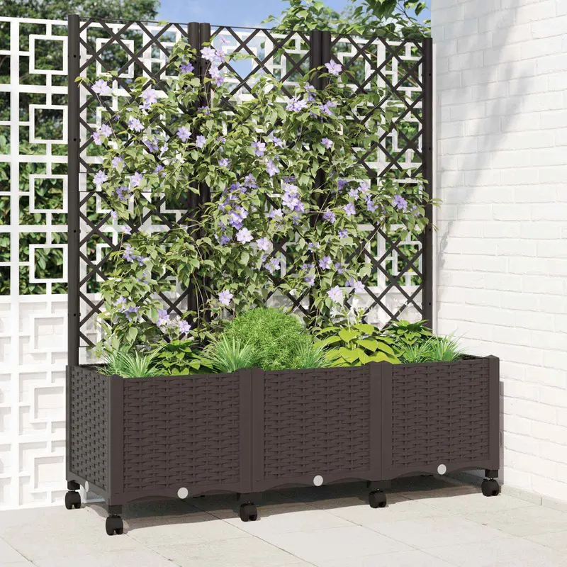 Vidaxl tuinplantbak met schutting en wielen bruin 120 x 40 x 146 cm pp