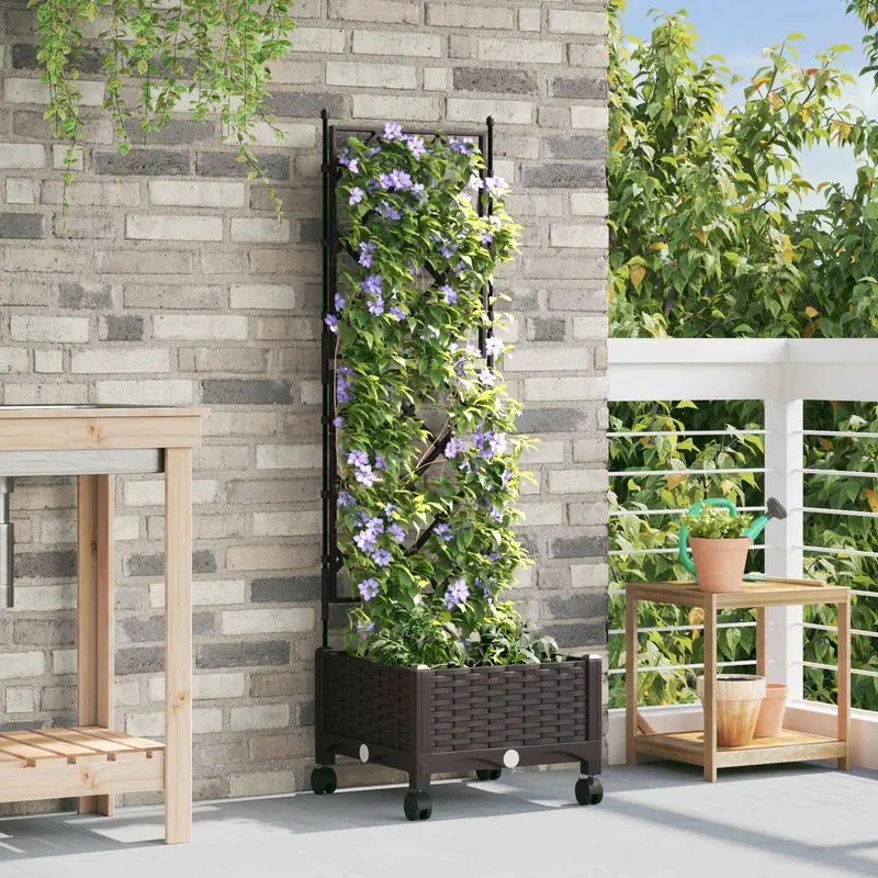 Vidaxl tuinplantbak met schutting en wielen bruin 40 x 40 x 131,5 cm