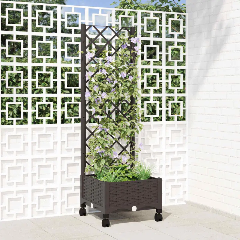 Vidaxl tuinplantbak met schutting en wielen bruin 40 x 40 x 131,5 cm