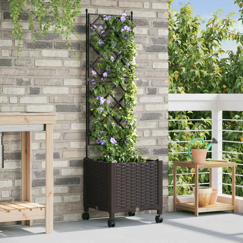 Vidaxl tuinplantbak met schutting en wielen bruin 40 x 40 x 149 cm pp