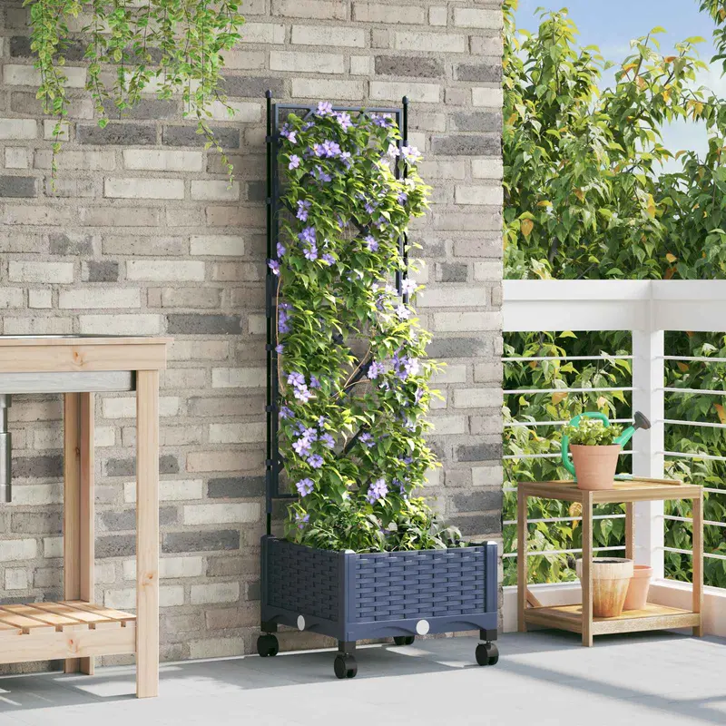 Vidaxl tuinplantbak met schutting en wielen grijs 40 x 40 x 131,5 cm