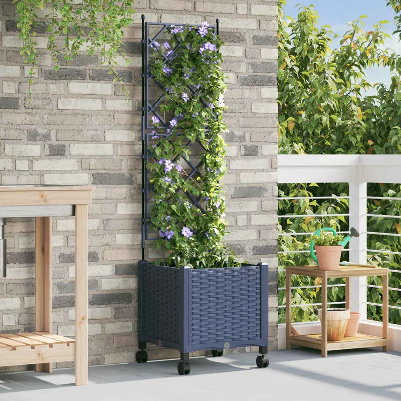 Vidaxl tuinplantbak met schutting en wielen grijs 40 x 40 x 149 cm pp