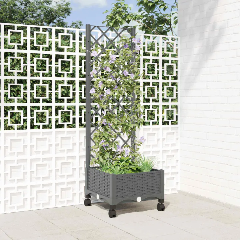 Vidaxl tuinplantbak met schutting en wielen lichtgrijs pp