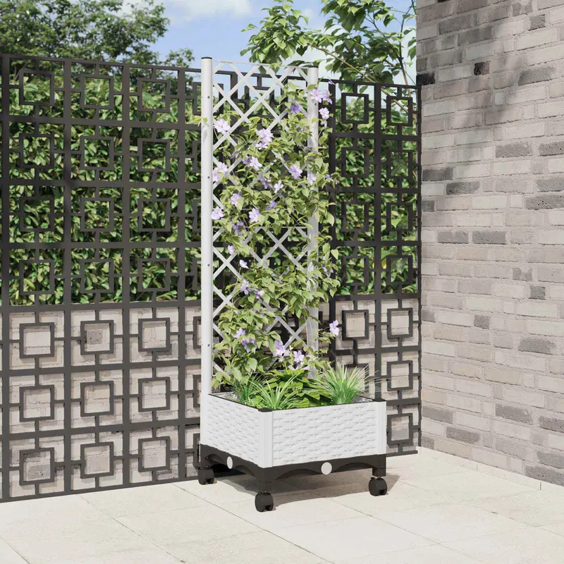 Vidaxl tuinplantbak met schutting en wielen wit 40 x 40 x 131,5 cm pp