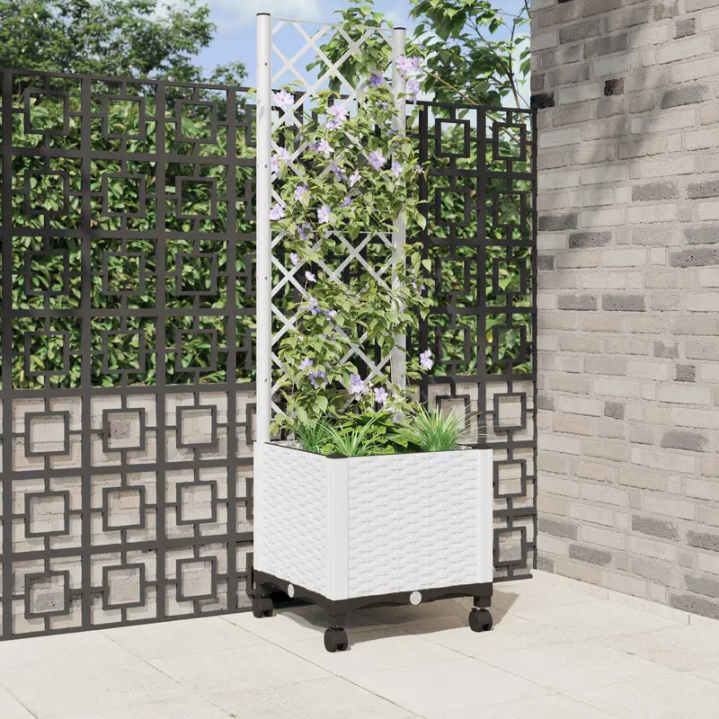 Vidaxl tuinplantbak met schutting en wielen wit 40 x 40 x 146 cm pp