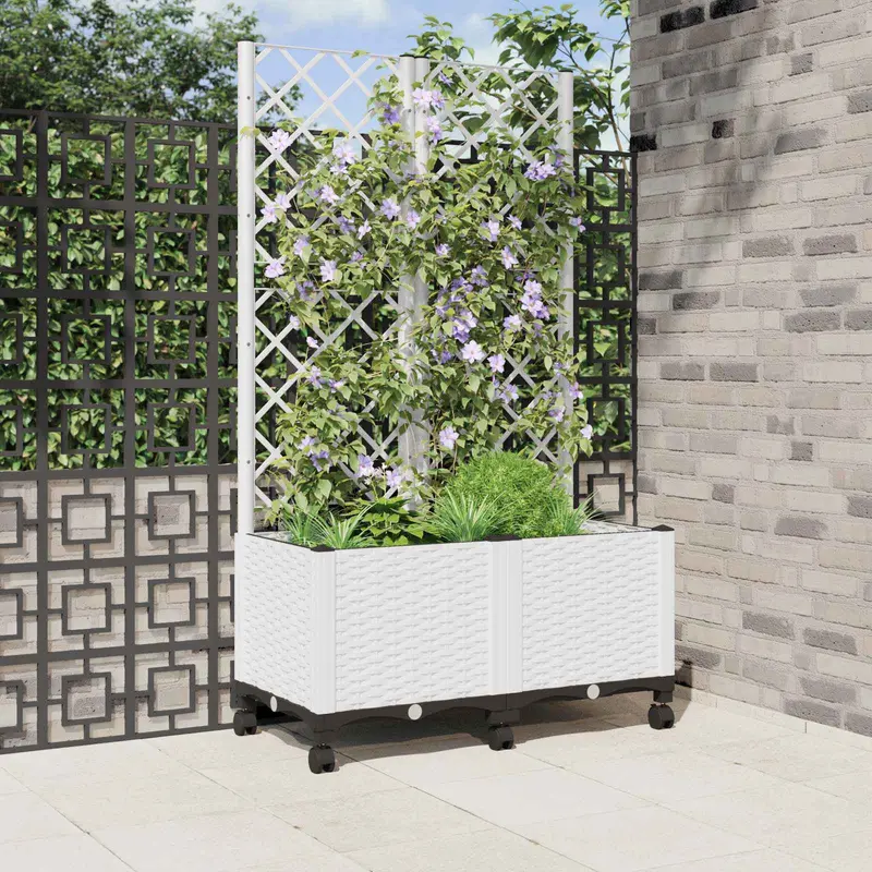 Vidaxl tuinplantbak met schutting en wielen wit 80 x 40 x 146 cm pp