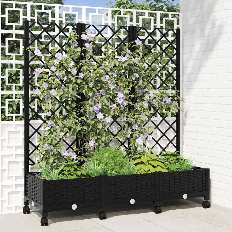 Vidaxl tuinplantbak met schutting en wielen zwart 120 x 40 x 131,5 cm