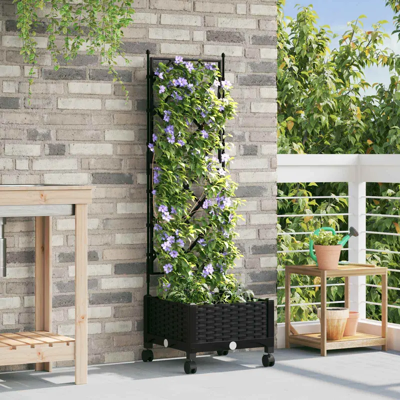 Vidaxl tuinplantbak met schutting en wielen zwart 40 x 40 x 131,5 cm