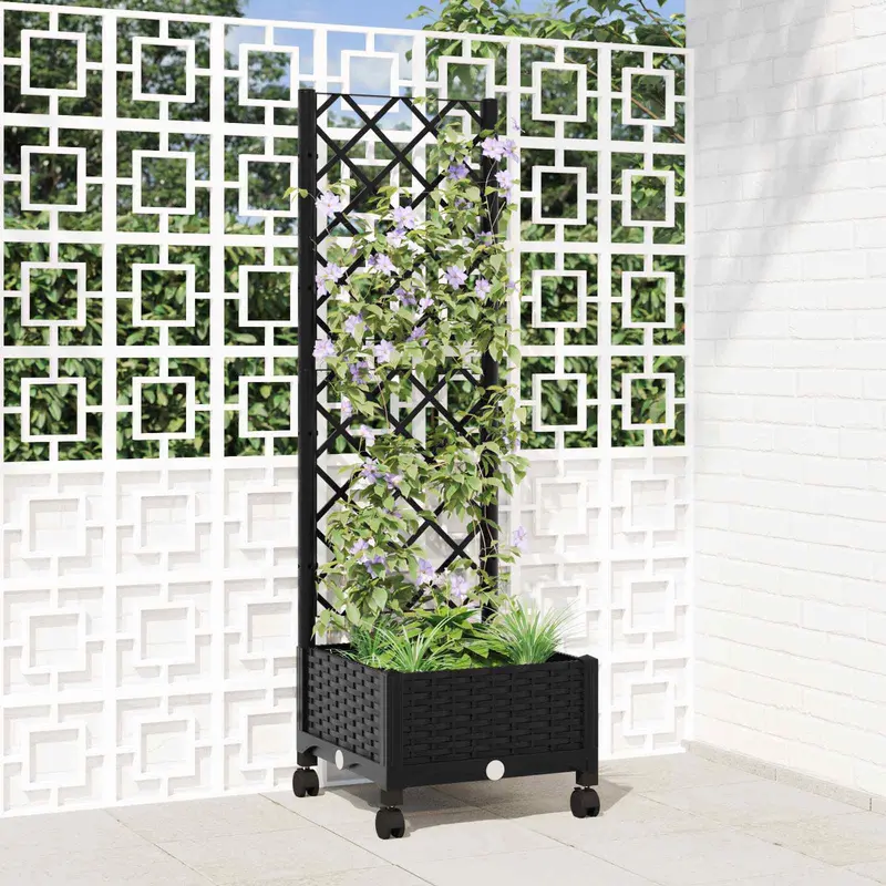 Vidaxl tuinplantbak met schutting en wielen zwart 40 x 40 x 131,5 cm