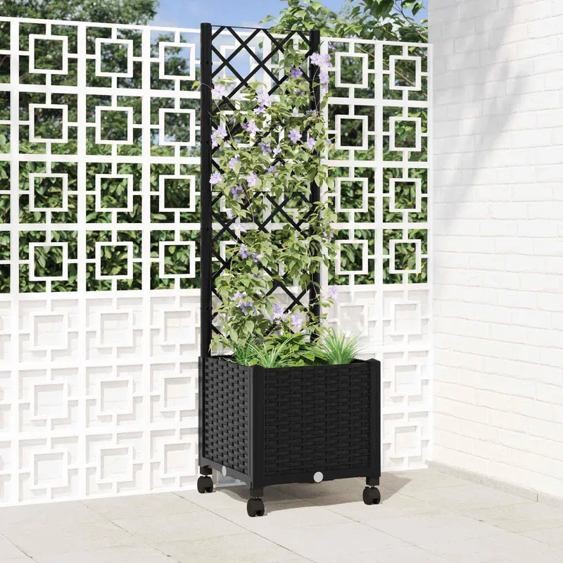 Vidaxl tuinplantbak met schutting en wielen zwart 40 x 40 x 146 cm pp