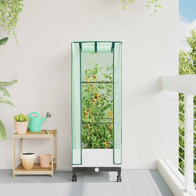 Vidaxl tuinplantenbak met kasbedekking en wielen wit 40 x 40 x 129 cm