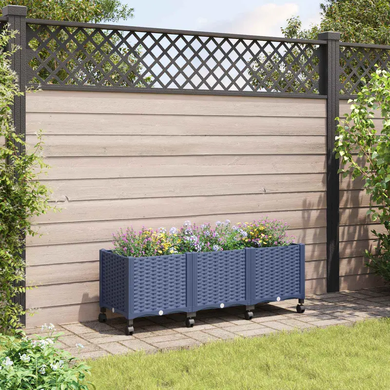 Vidaxl tuinschaal met wielen blauw grijs 120 x 40 x 48 cm pp