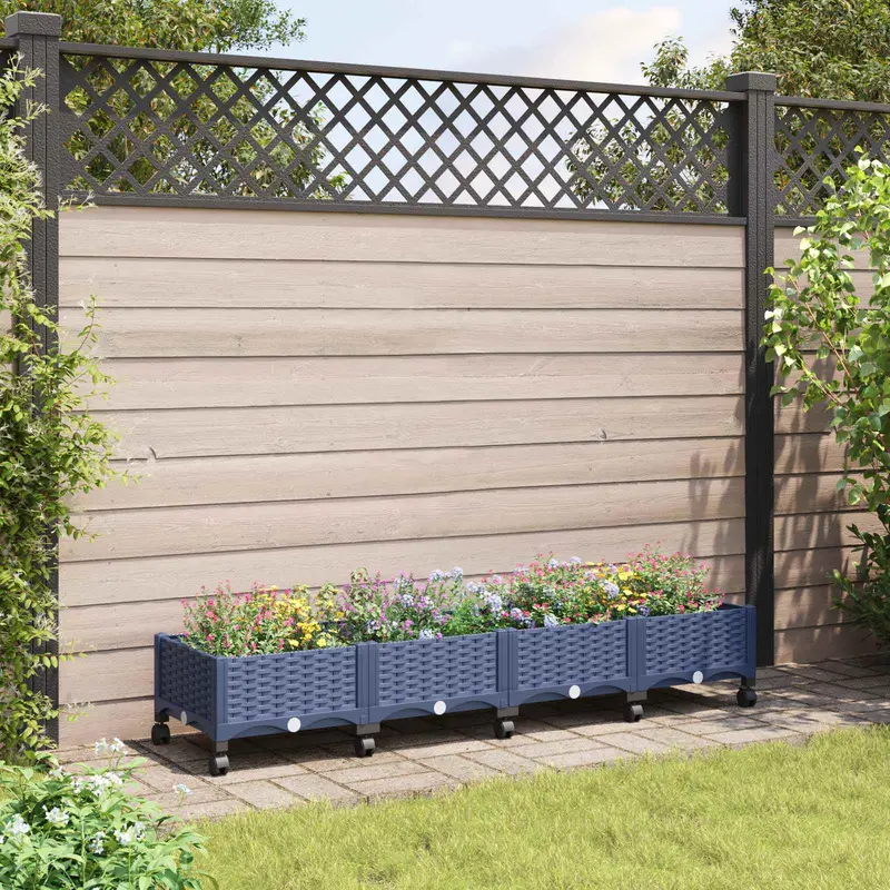 Vidaxl tuinschaal met wielen blauw grijs 160 x 40 x 33 cm pp