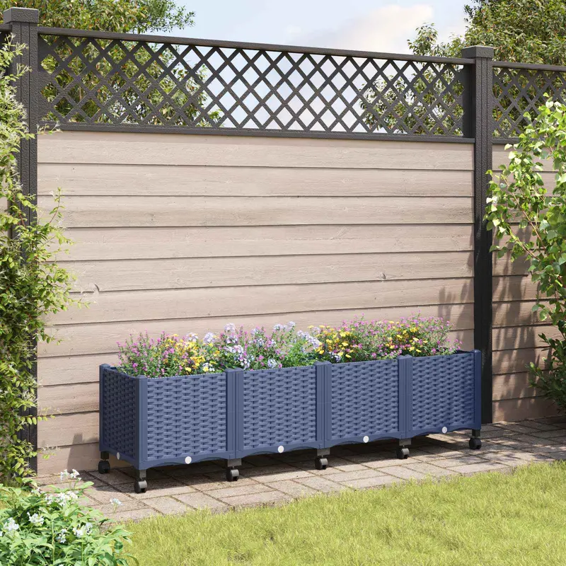 Vidaxl tuinschaal met wielen blauw grijs 160 x 40 x 48 cm pp
