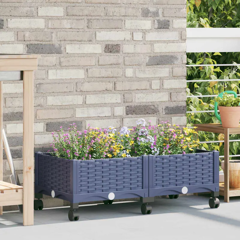 Vidaxl tuinschaal met wielen blauw grijs 80 x 40 x 33 cm pp