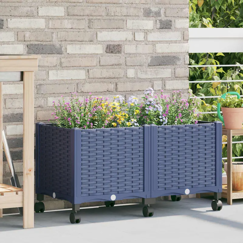 Vidaxl tuinschaal met wielen blauw grijs 80 x 40 x 48 cm pp
