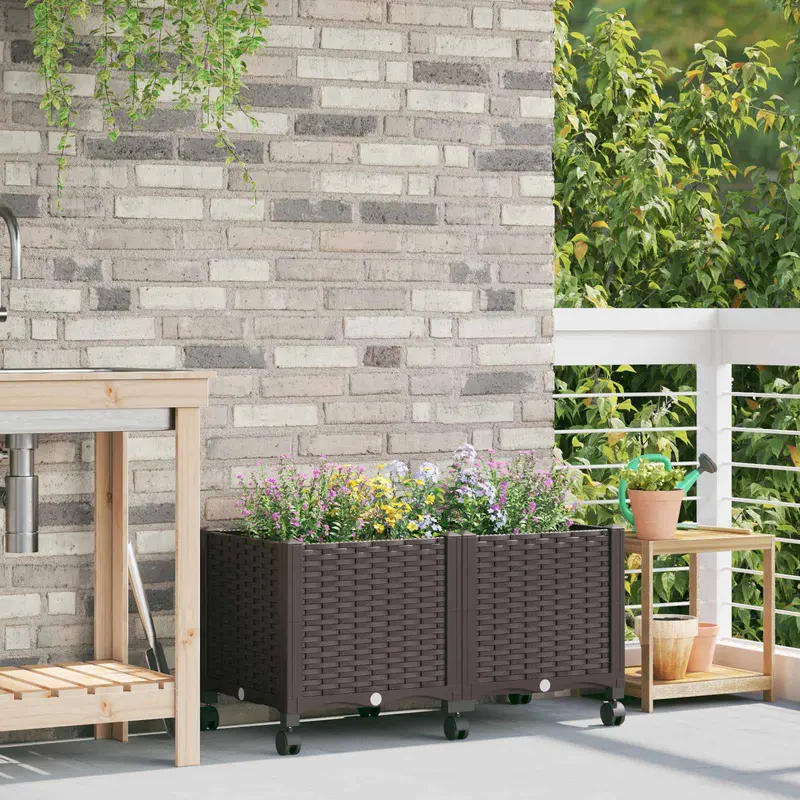 Vidaxl tuinschaal met wielen bruin 80 x 40 x 44 cm pp