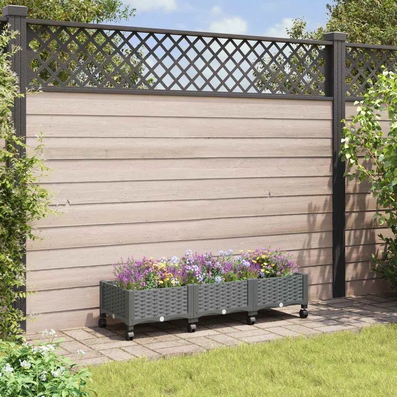Vidaxl tuinschaal met wielen lichtgrijs 120 x 40 x 33 cm pp